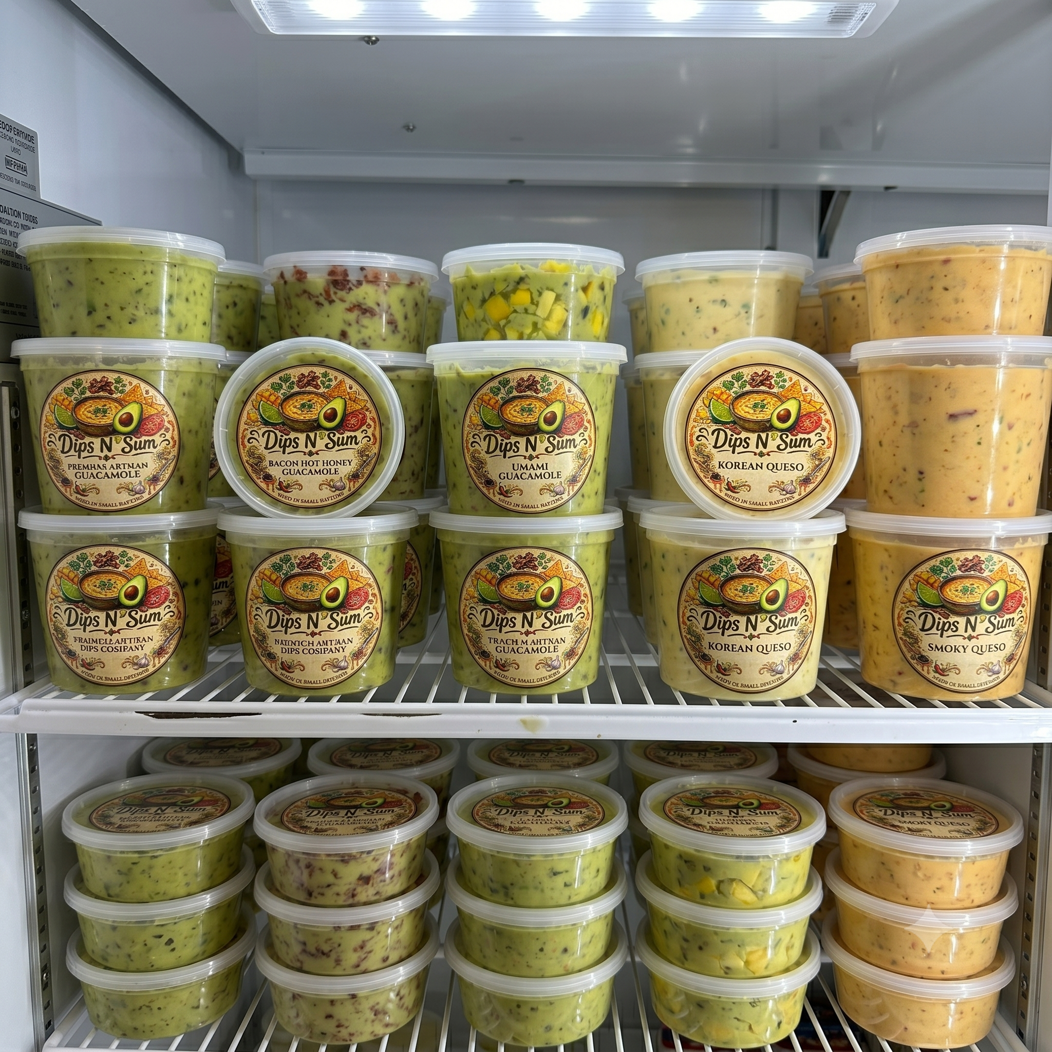 Small batch dips in clear containers ready for market