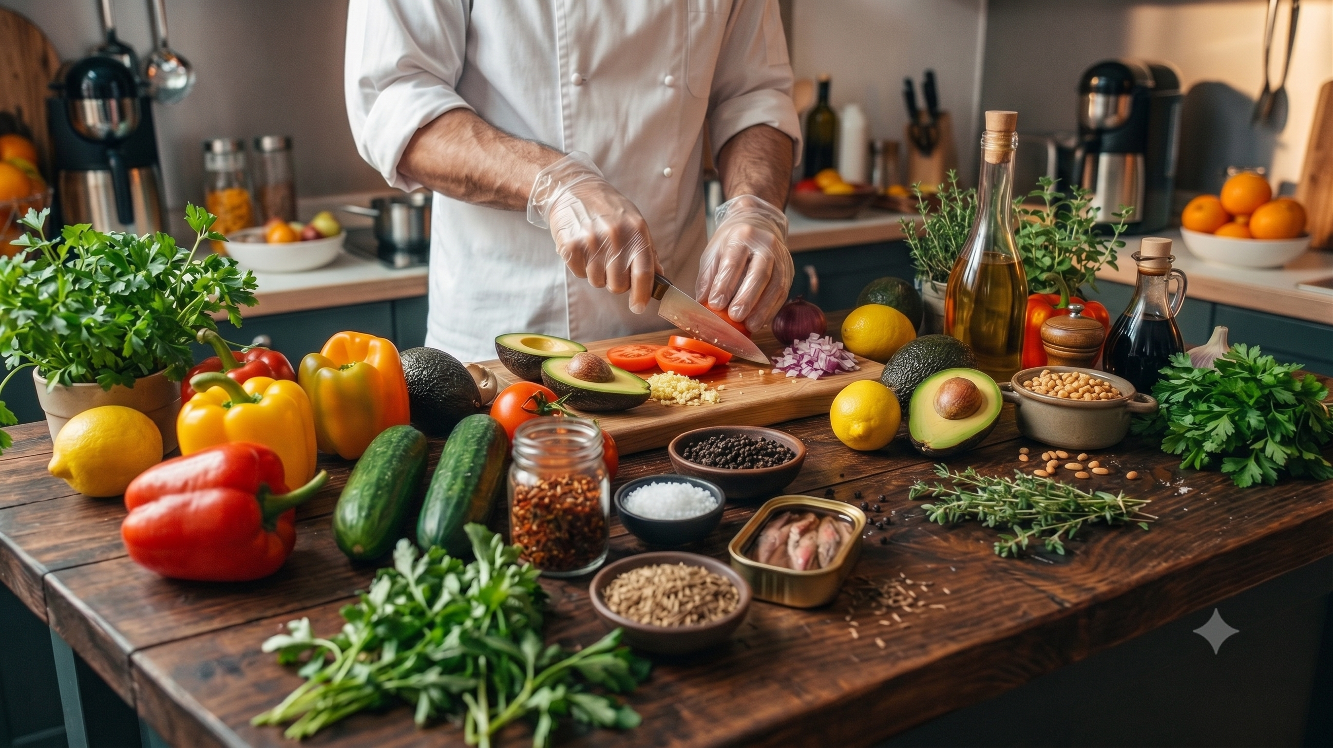 Fresh ingredients being prepared in the kitchen
